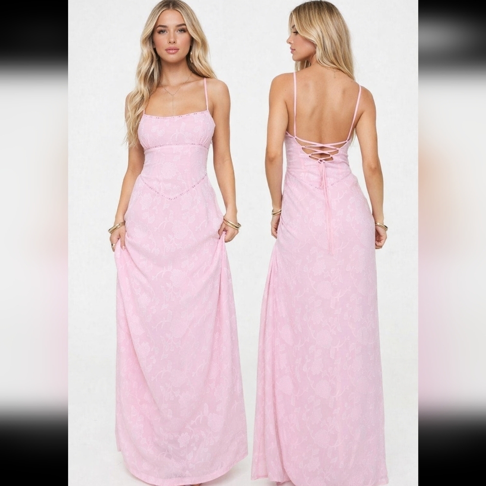 Princess Polly Blush Pink Lace-Up Back Maxi Dress Size 12
